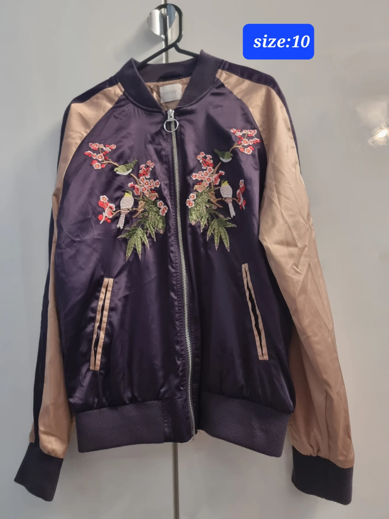 Women's lightweight bomber jacket with embroidery,size 10