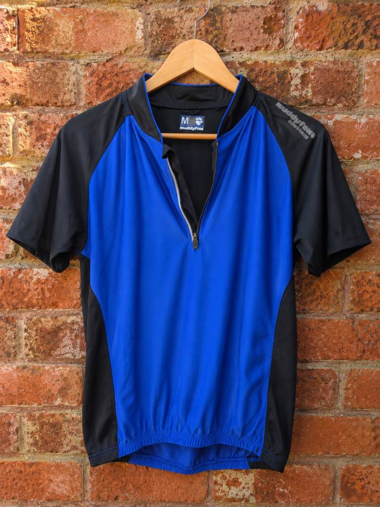 Muddyfox Cycling Jersey Mens Medium Blue Black Short Sleeve 1/4 Zip Bike Top