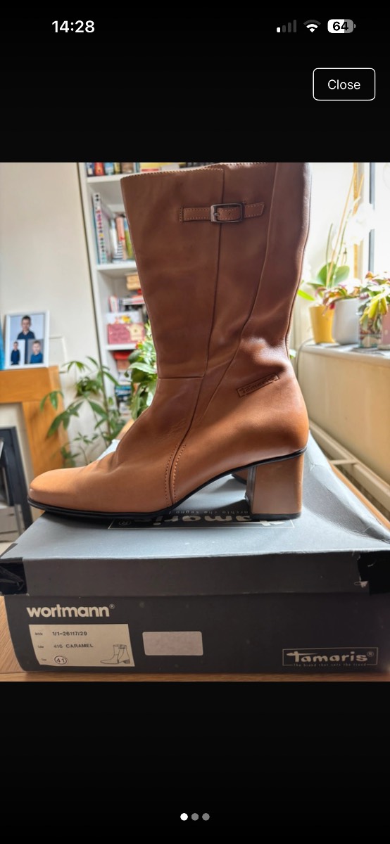 Tamaris Leather Boots — Caramel, Size 41