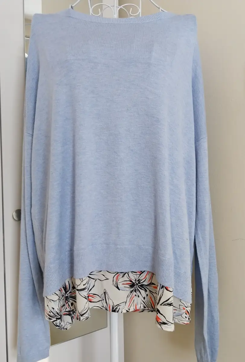 Blue jumper with  floral underlay