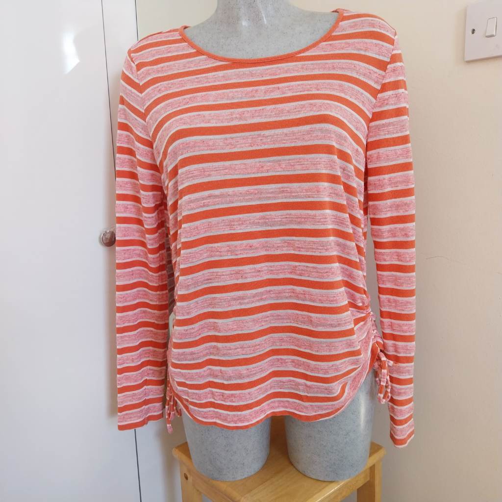 Striped long sleeve top with ruched sides