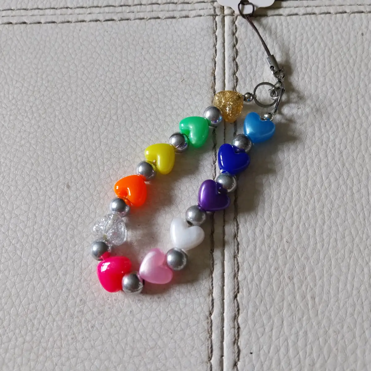 Multi coloured heart shaped beads phone charm