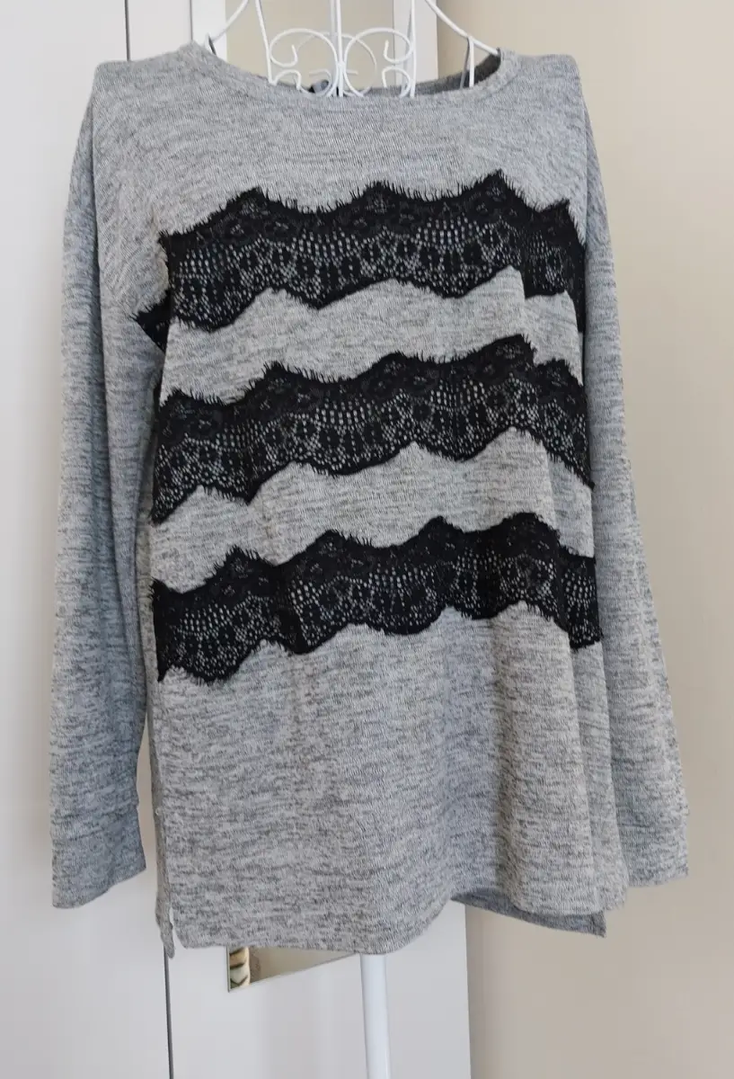 Grey jumper with black lace detail