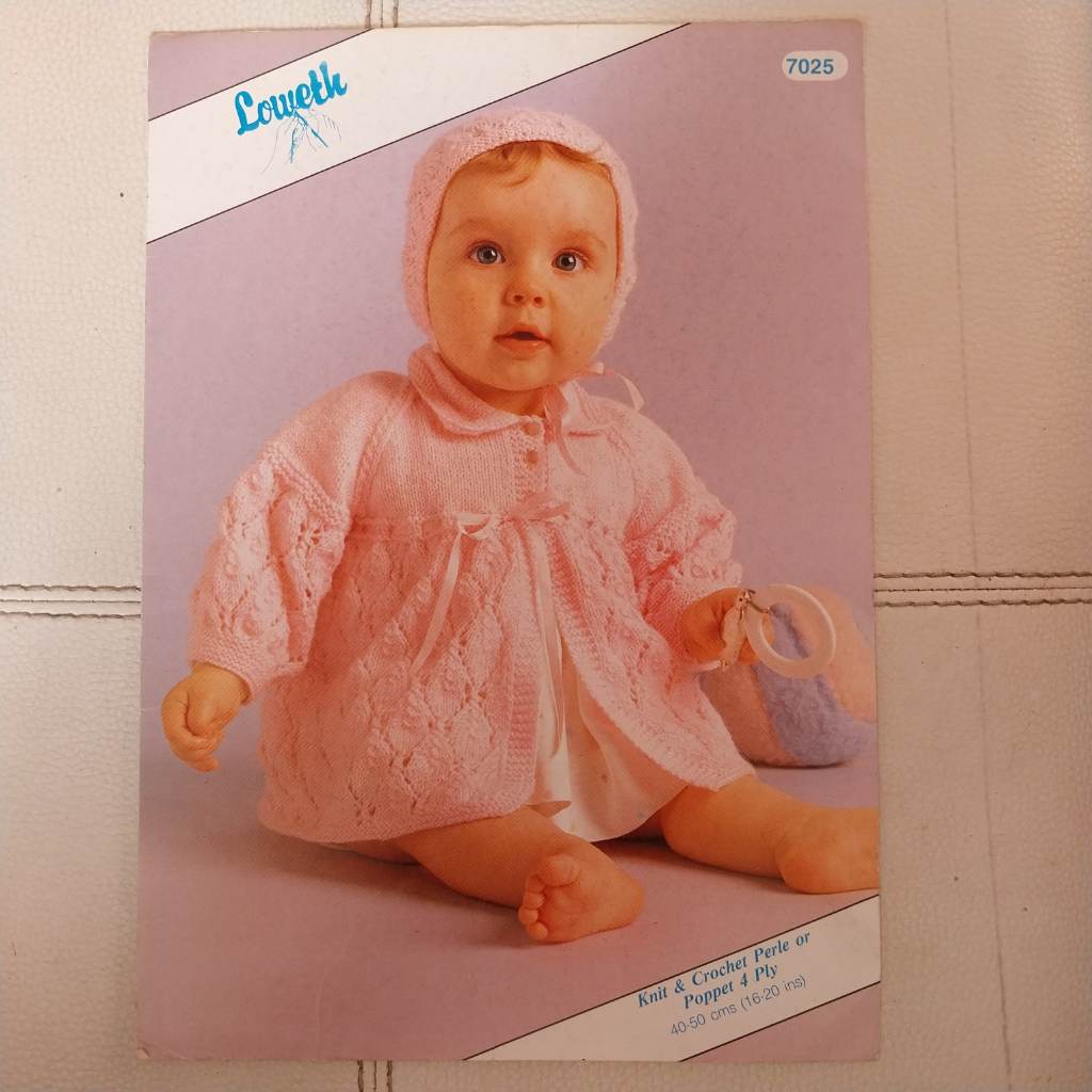 Knitting pattern for matinee jacket and Bonnet