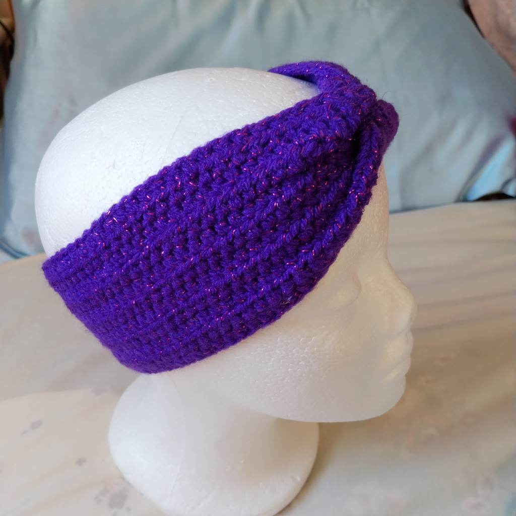 Crochet handmade bandana purple glitter wool