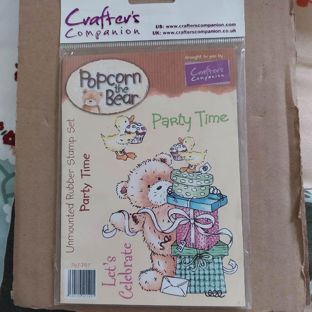Popcorn the bear rubber stamp set party time