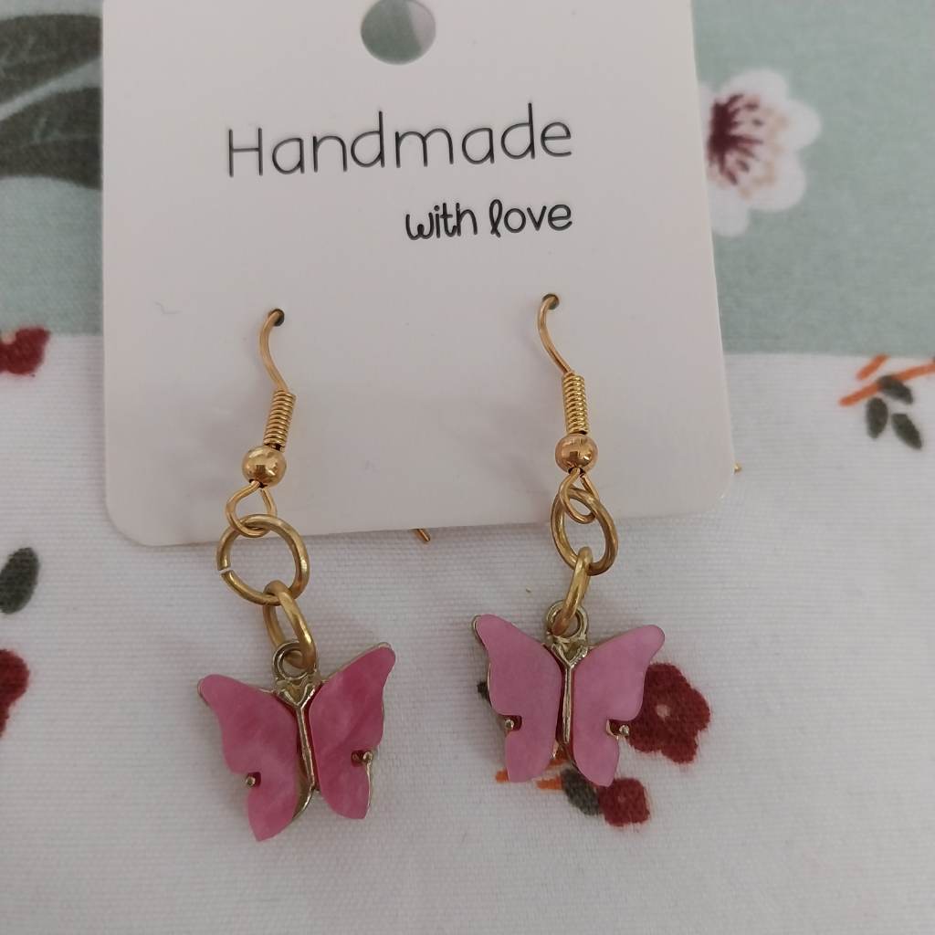 Handmade pink butterfly design earrings