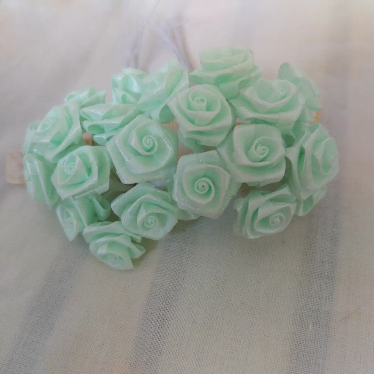 Mint green fabric roses x 24