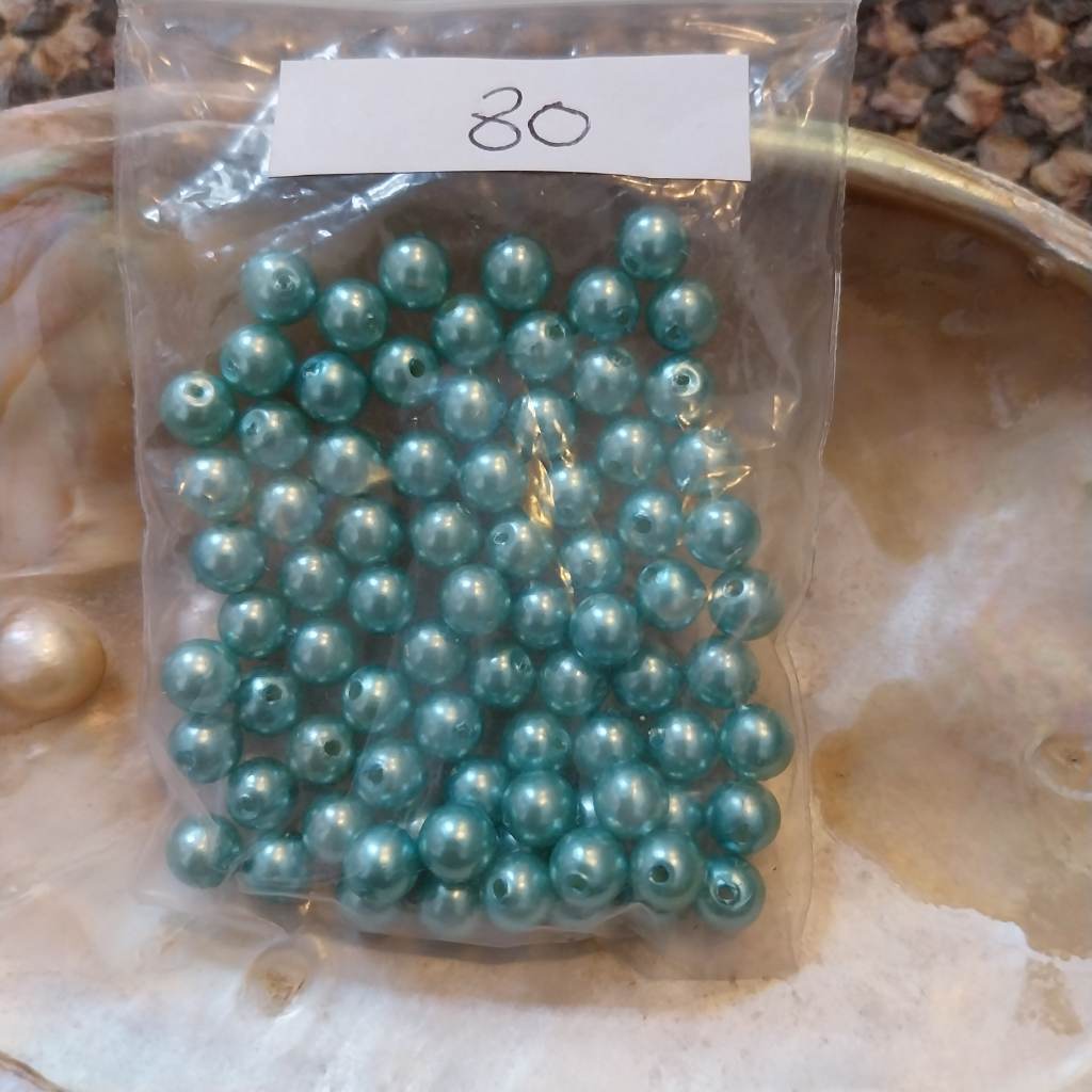 Approx 80 x 6mm turquoise pearl effect beads