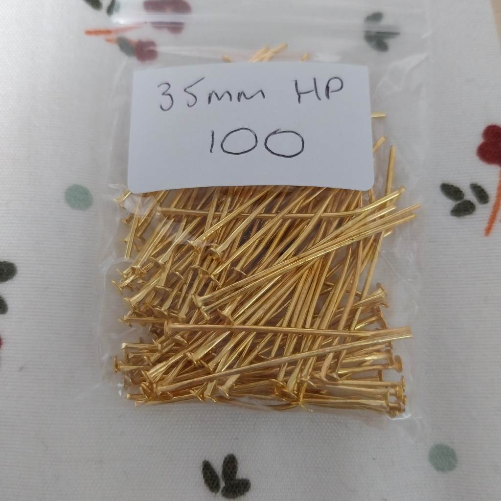 Approx 100 x 35mm Headpins Gold coloured findings