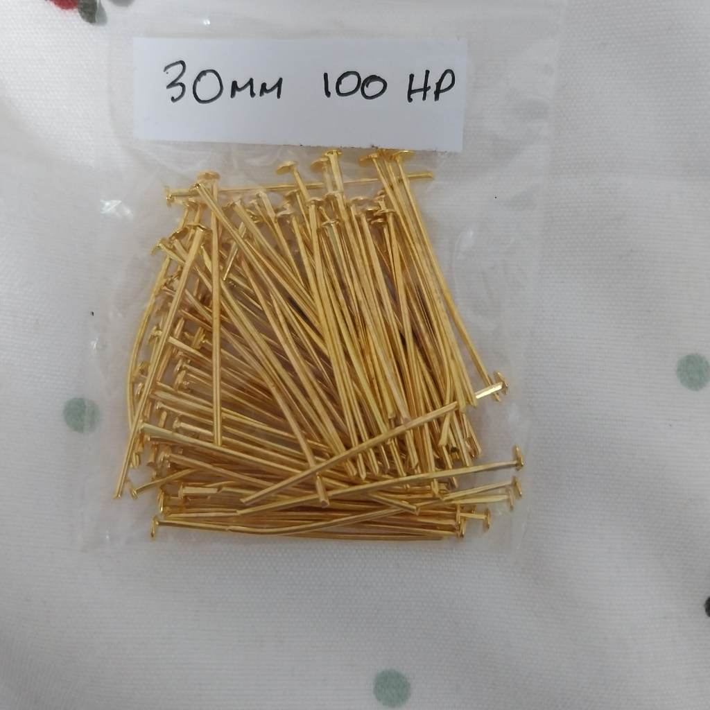 Approx 100 x 30mm gold coloured Headpins findings