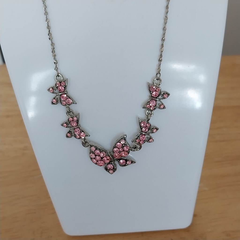 Pink stones butterfly necklace