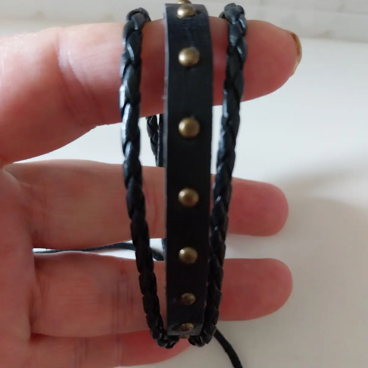 Leather friendship bracelet black 3 strand