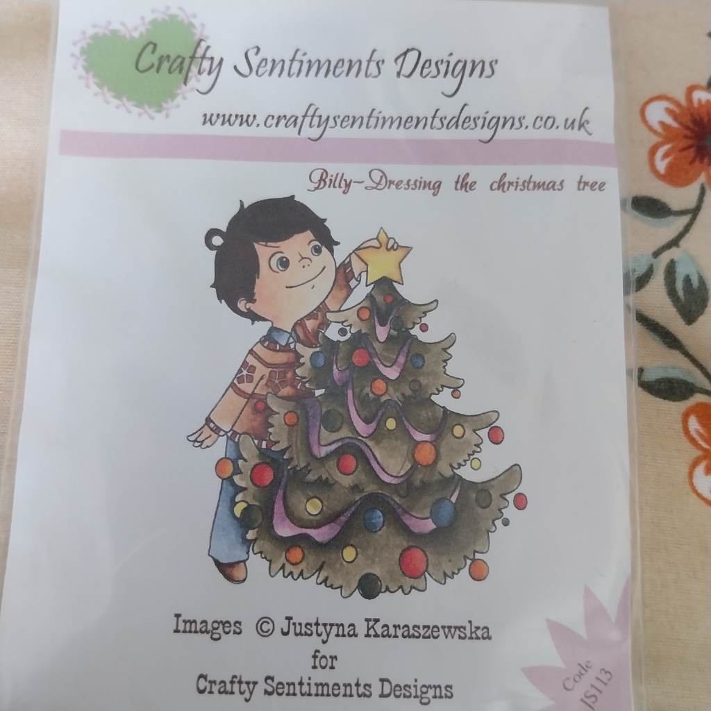 Billy dressing the christmas tree unmounted rubber stamp