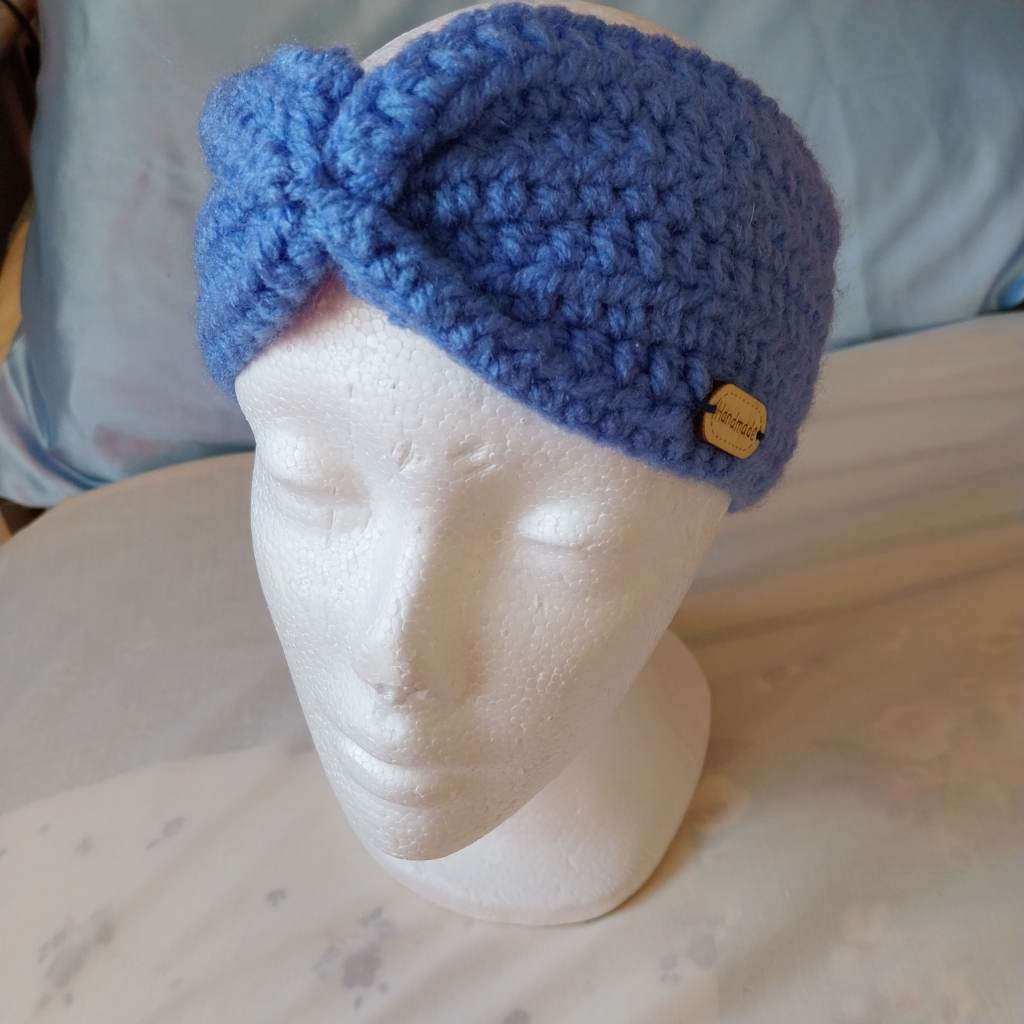 Handmade crochet bandana blue wool