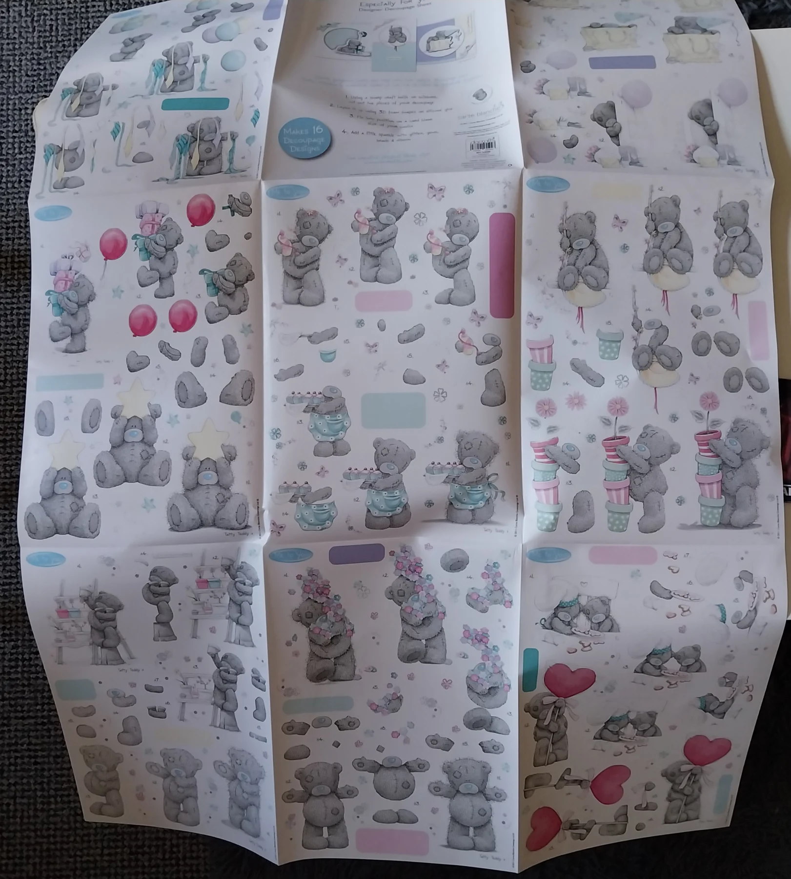 8 x A4 sheets 3d me to you Bear decoupage