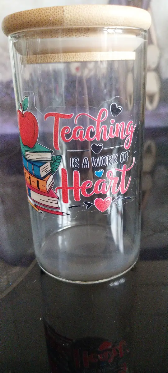 Teacher's gift glass jar with bamboo lid