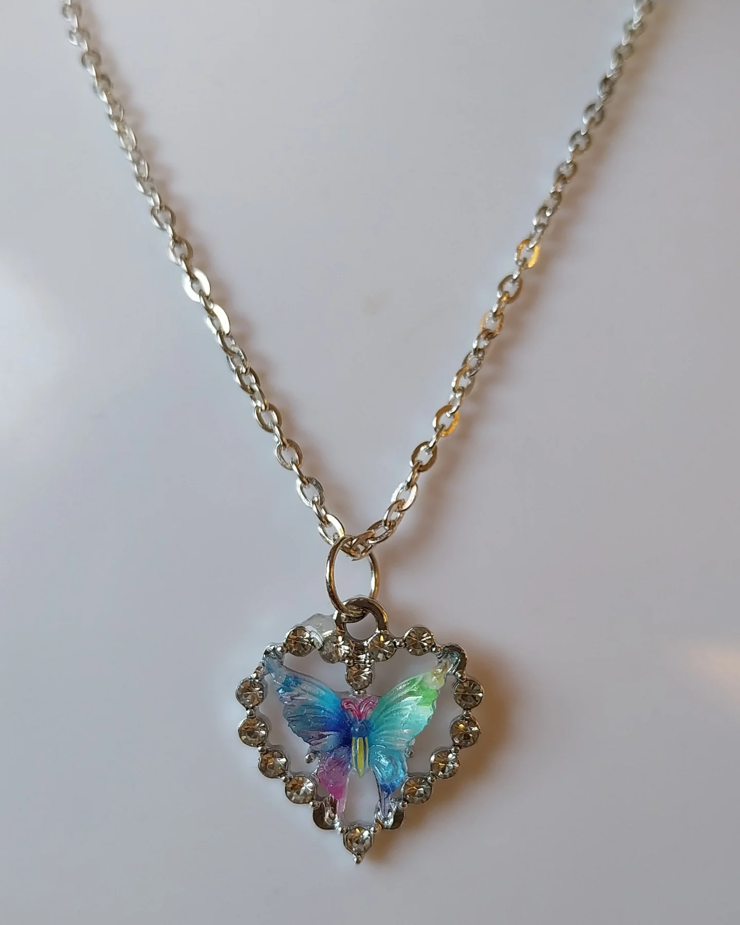 Silver and multicolour butterfly necklace