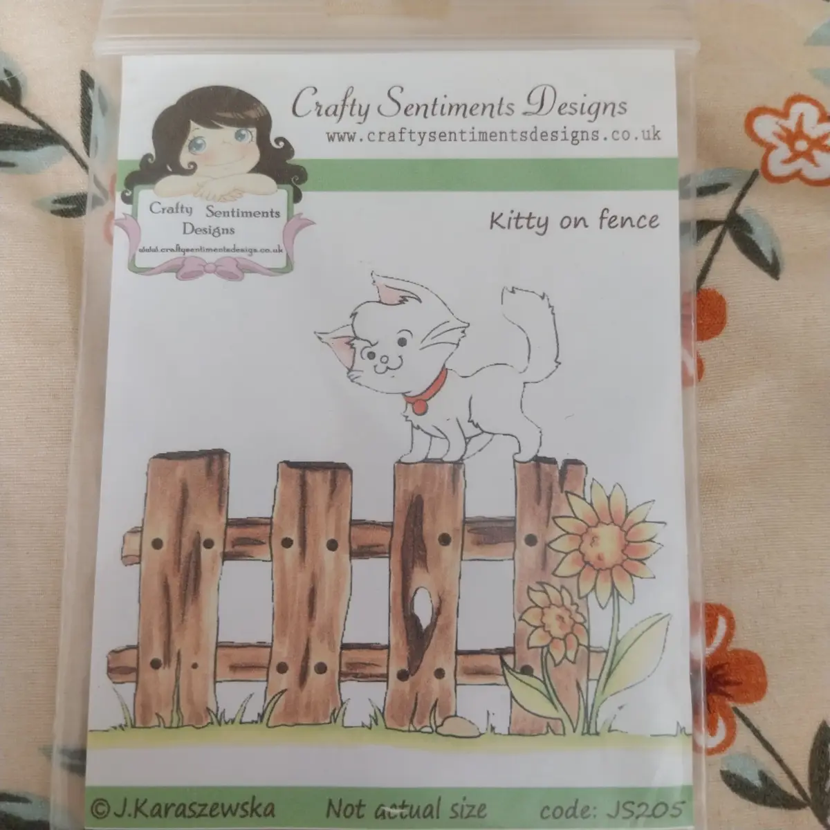 Kitty on fence unmounted rubber stamp