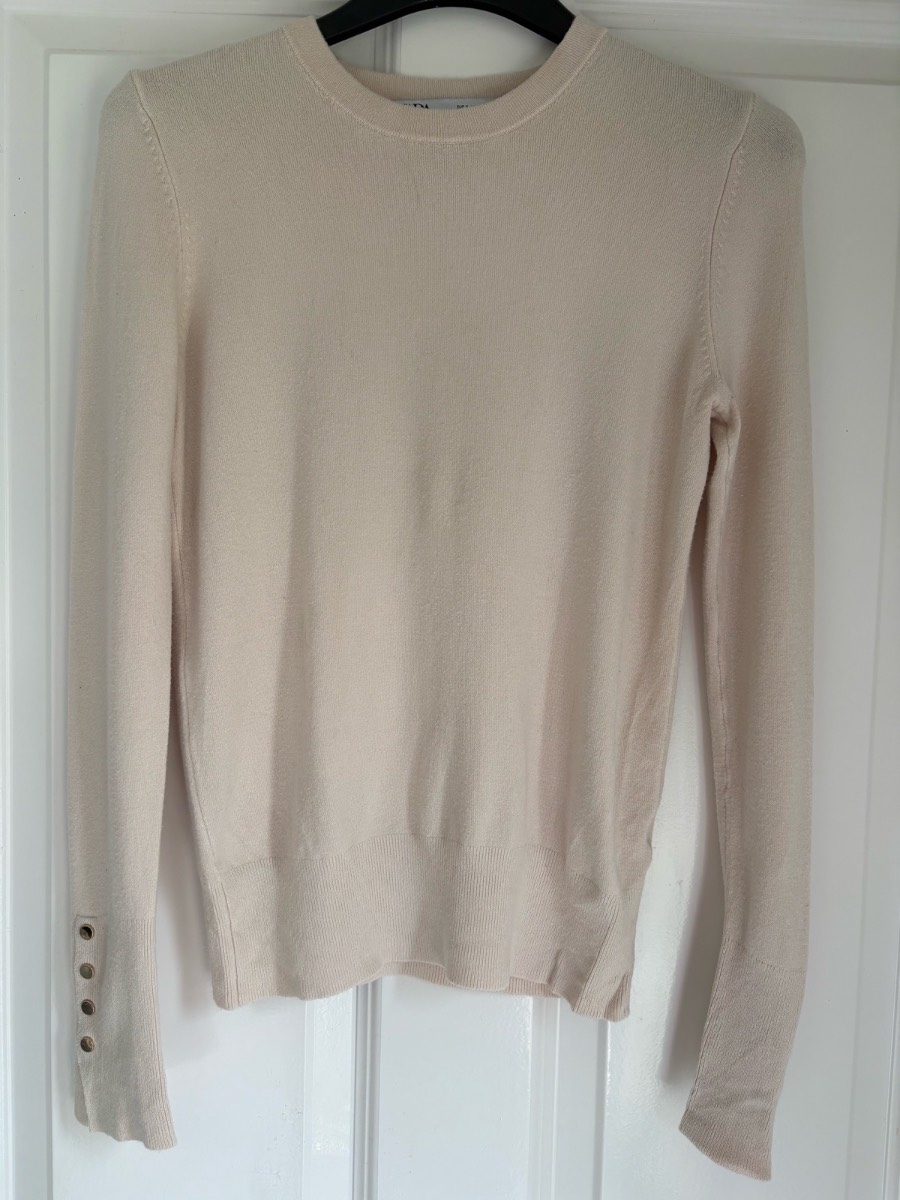 Zara Cream Fine Knit Jumper Size S Button Cuff Long Sleeve Soft Crew Neck