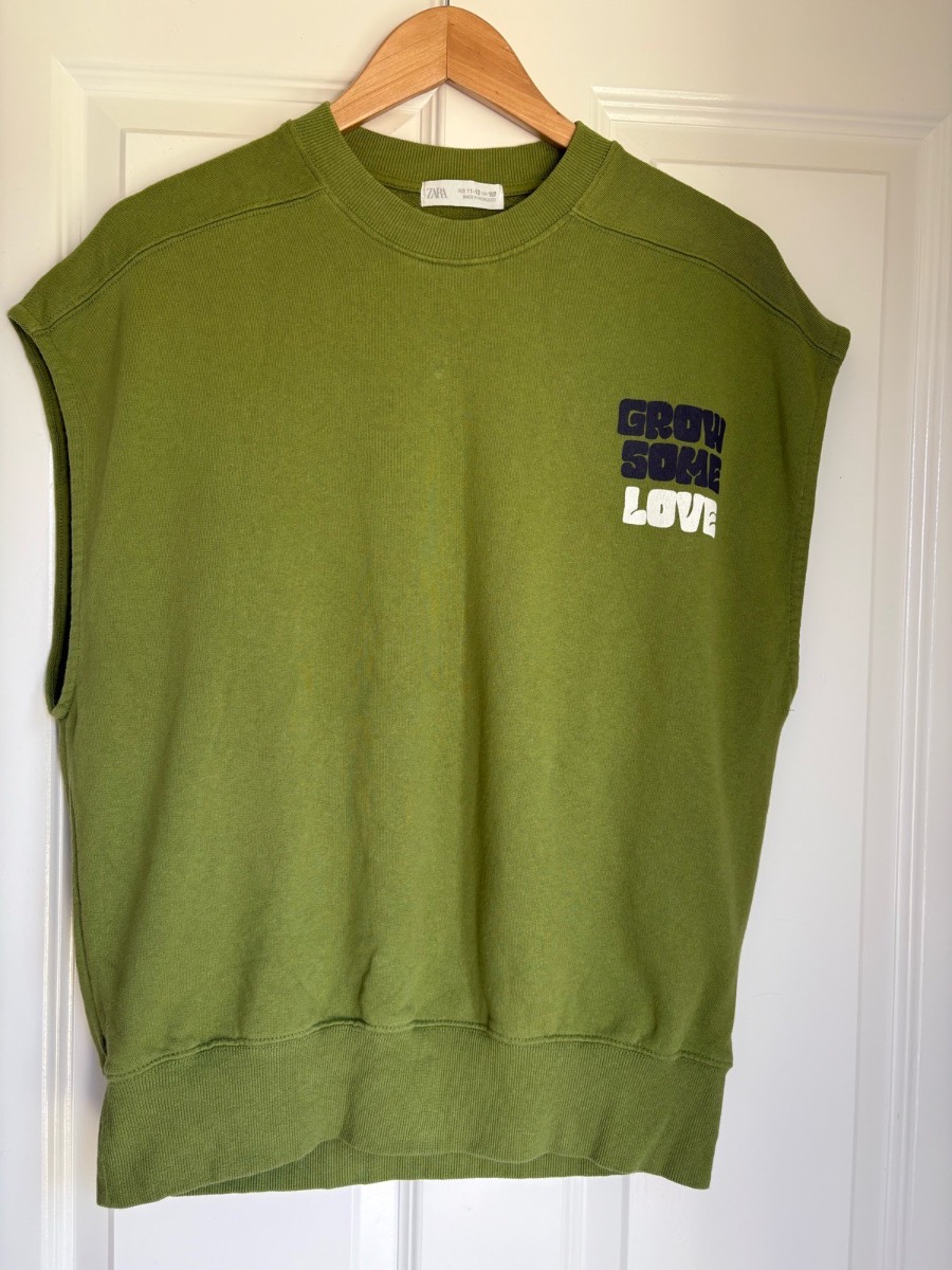 Zara Kids Green Sleeveless Sweatshirt “Grow Some Love” Graphic 11-12 Years 152cm