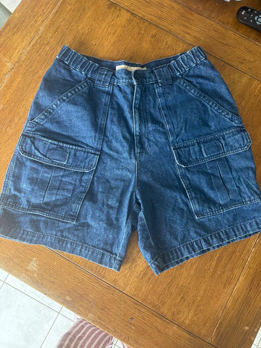 Savane Men’s Dark Wash Denim Cargo Shorts W32 100% Cotton Casual Utility