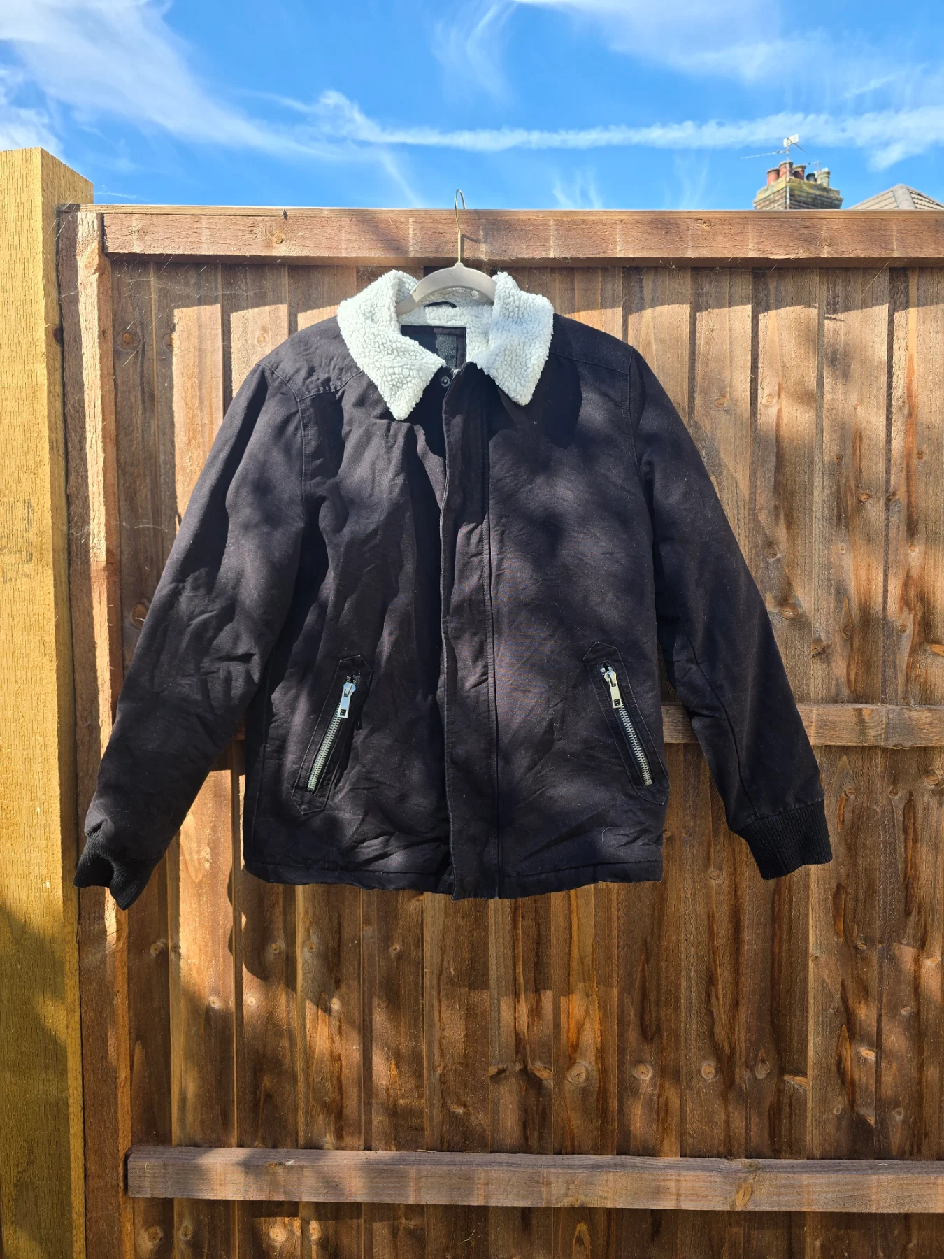 River Island Black Sherpa Collar Jacket Size M