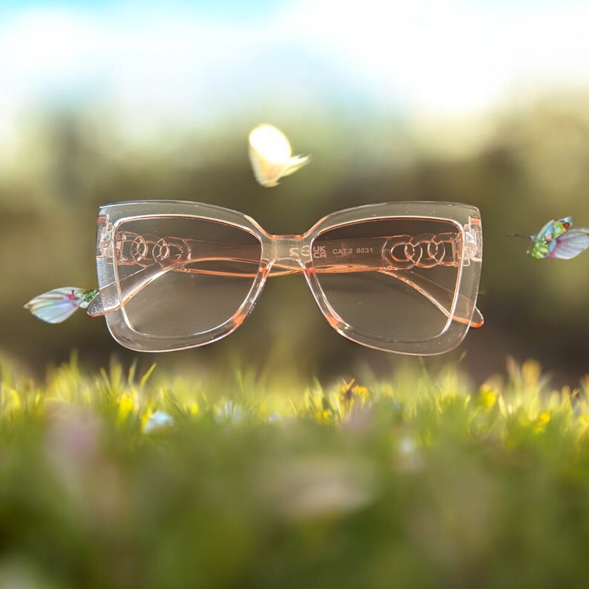 Peachy transparent sunglasses with tinted lenses festival summer holiday