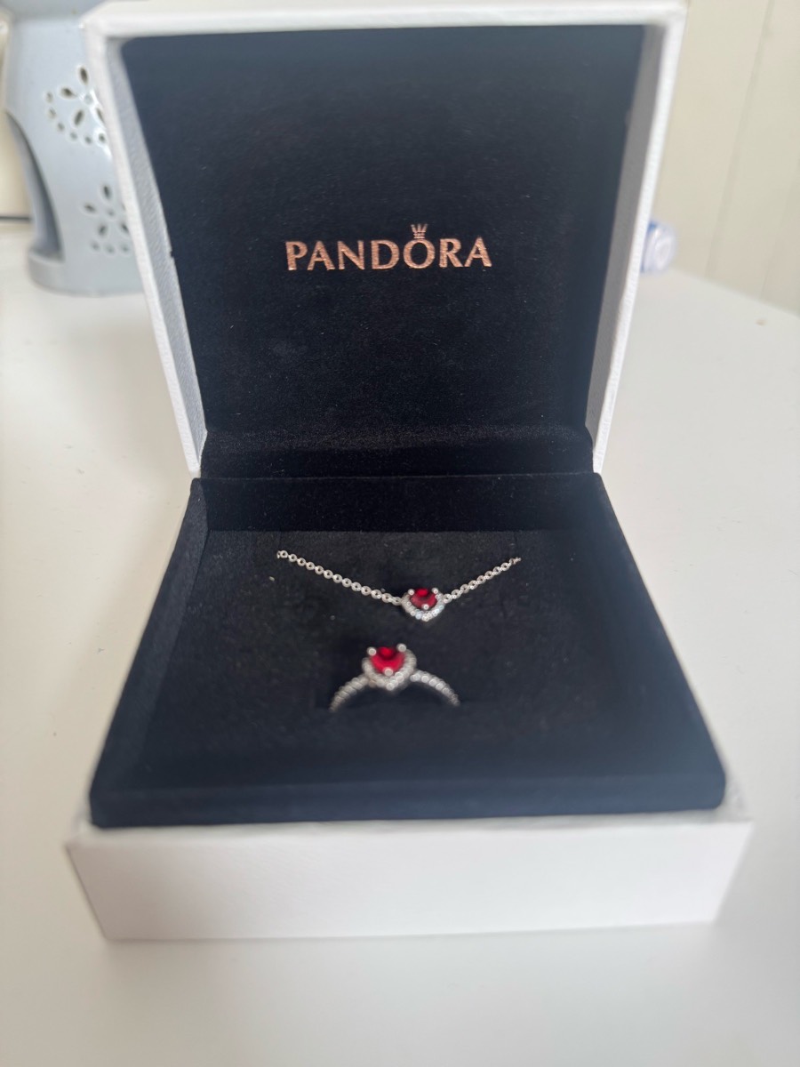 Pandora red necklace and ring duo