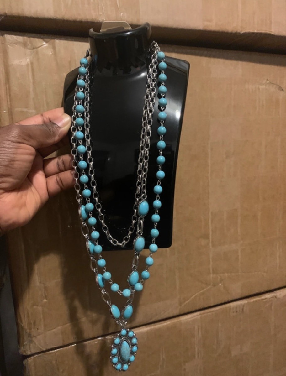 Boho Turquoise Layered Necklace for Women | Western Cowboy Vintage Beaded Pendant Necklace | Southwe