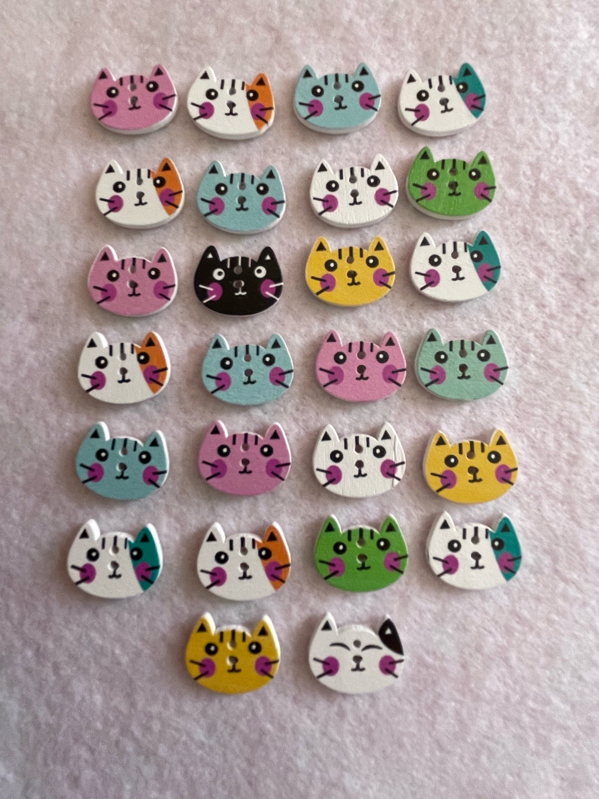 25 x “Cat” Themed Wooden Buttons
