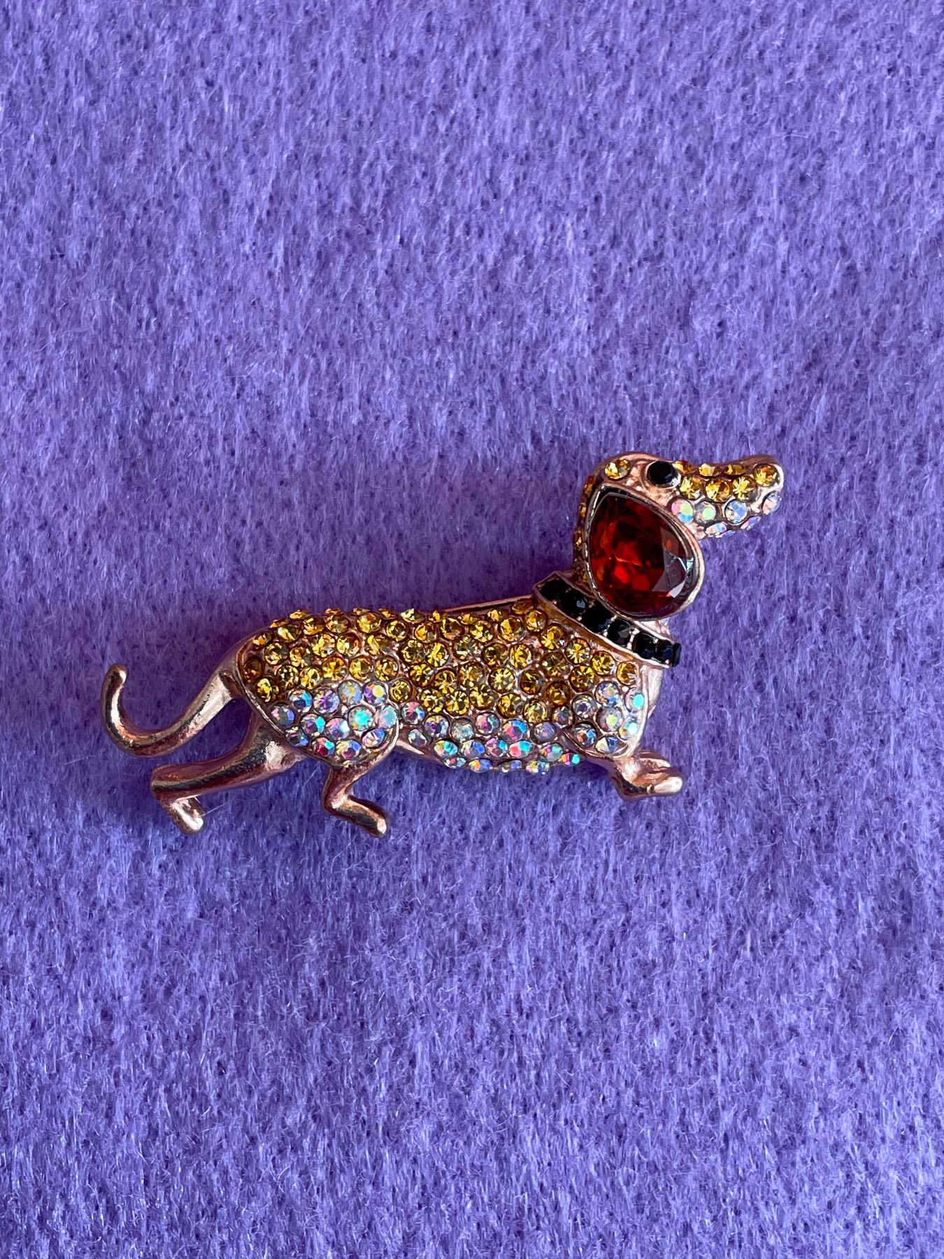 Dachshund Brooch with Gold & Silver Rhinestones