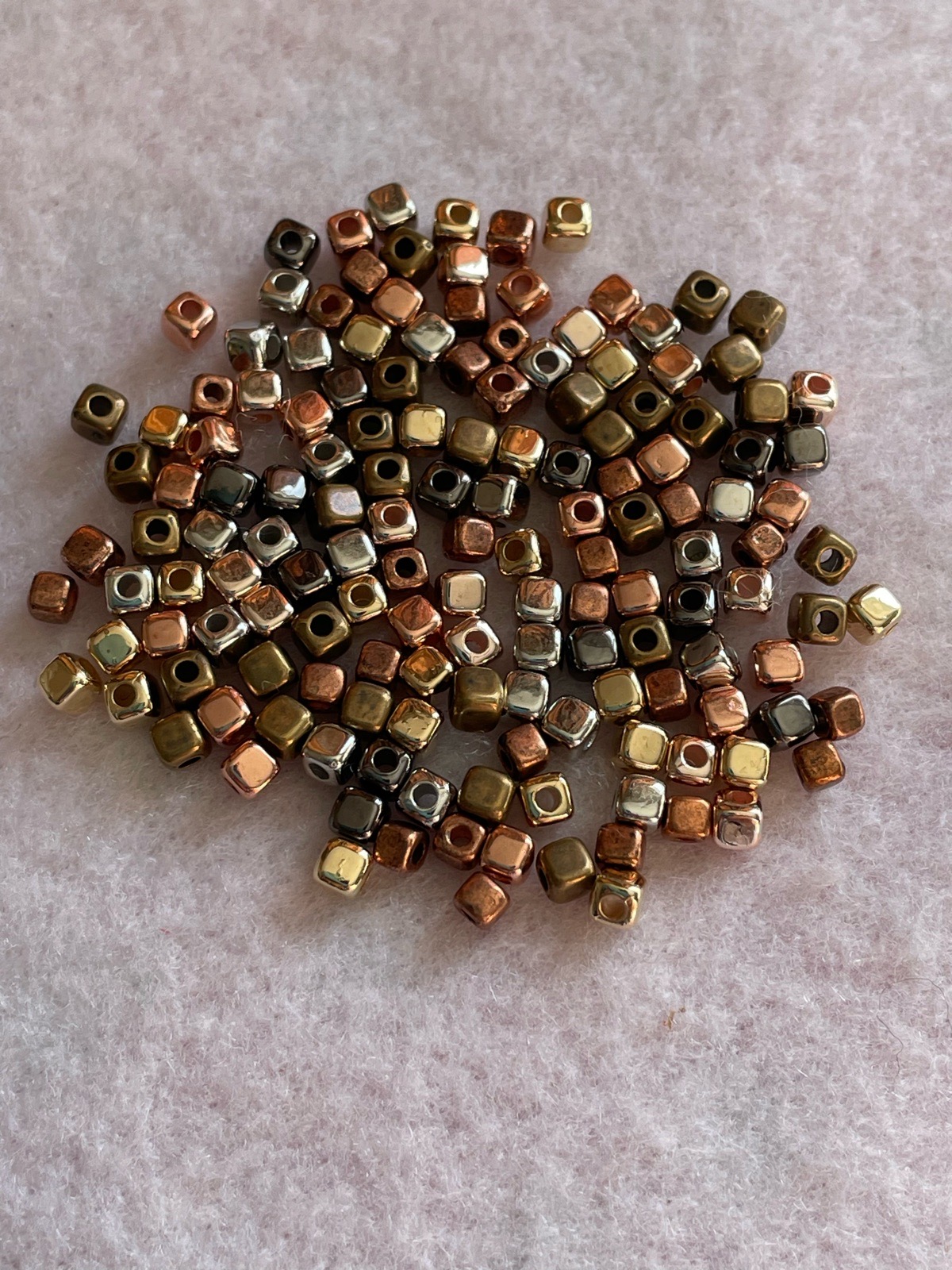 150 x Metallic Bronze/Silver/Gold Square Spacer Beads