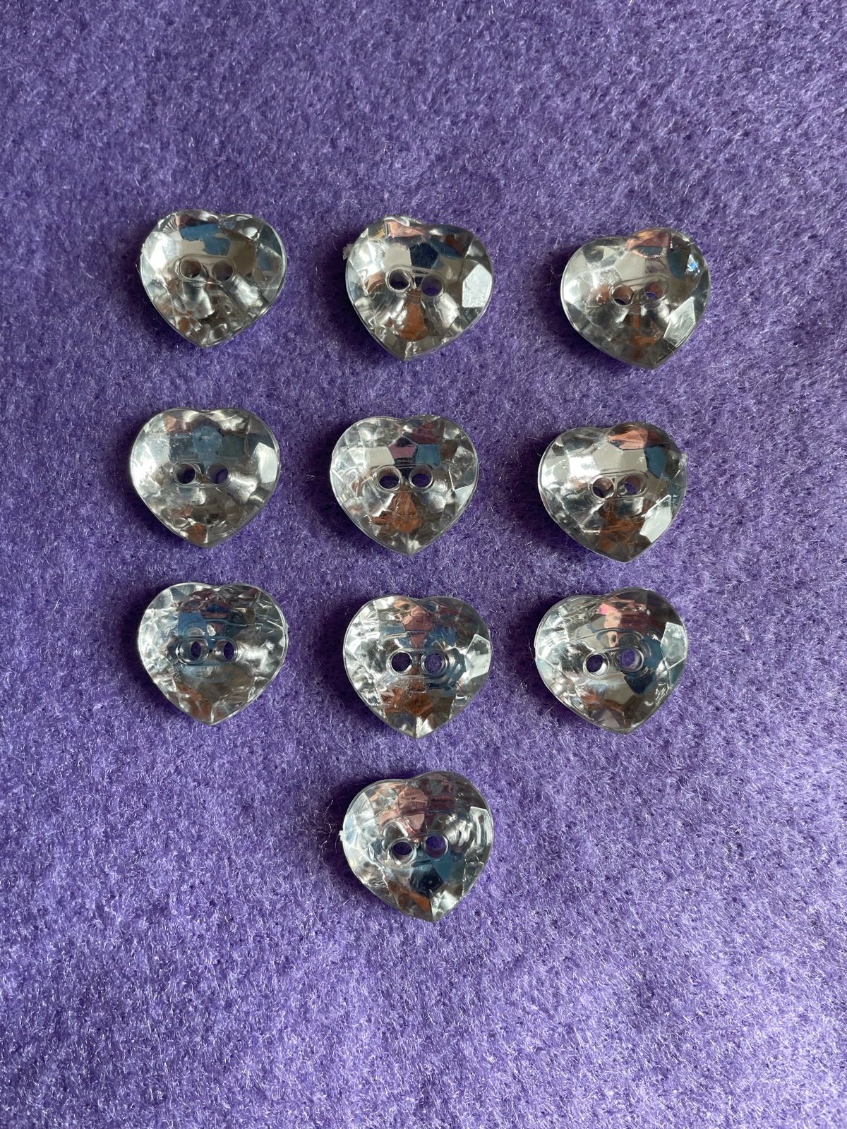 10 x Silver Heart-Shaped Buttons