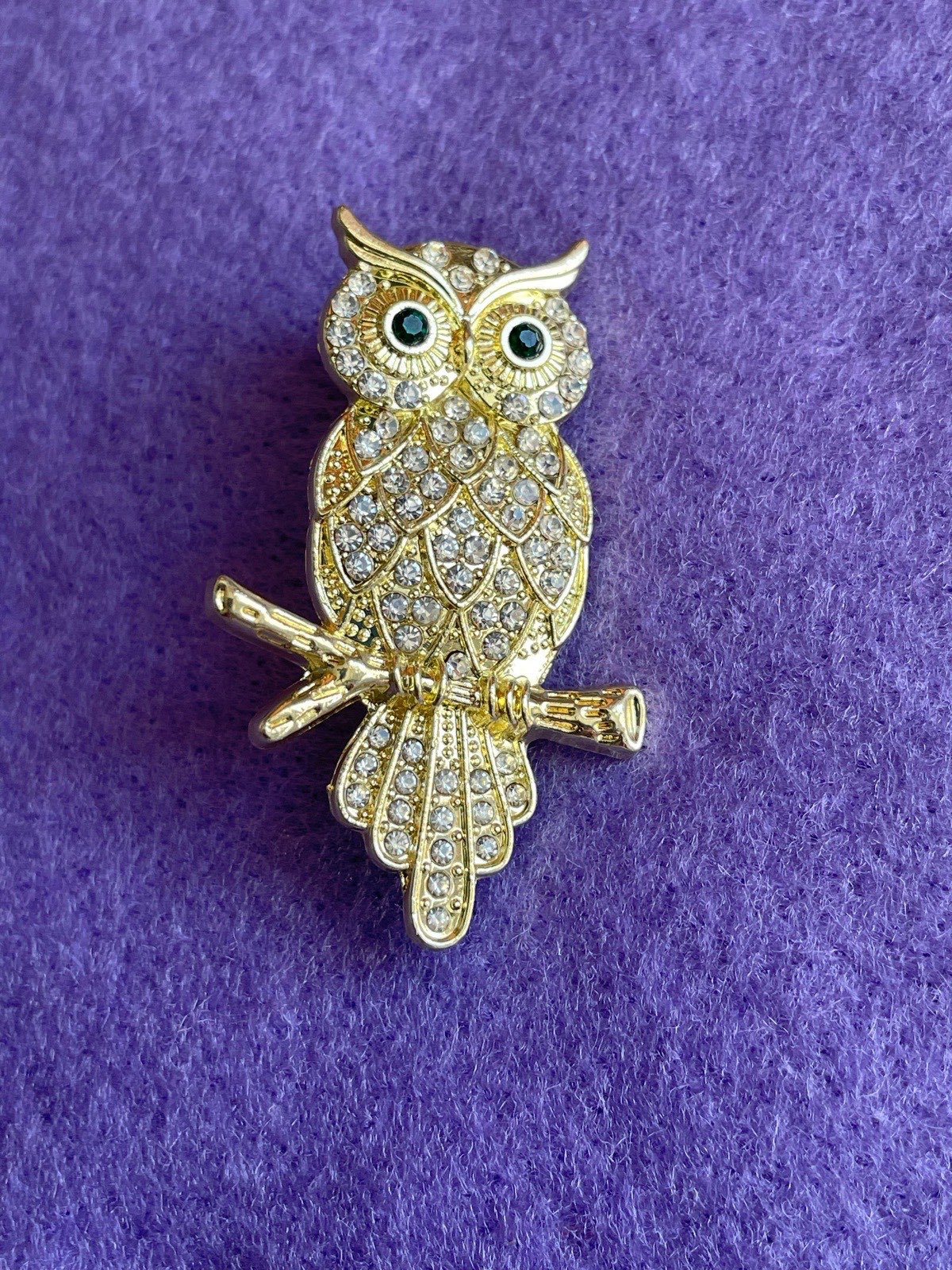 Golden “Owl” Brooch with Silver Sparkling Rhinestones