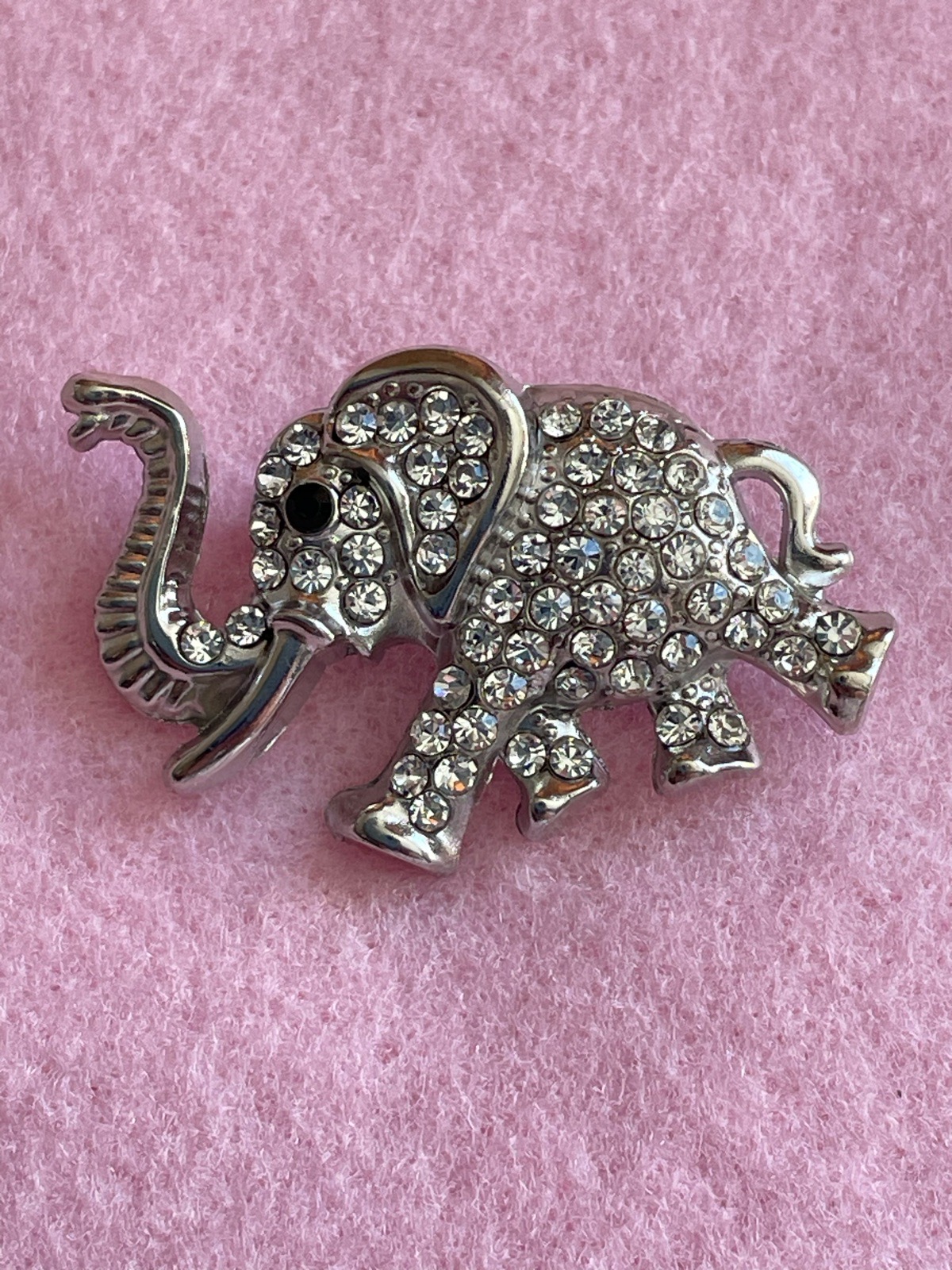 Silver “Elephant” Brooch with Sparkling Silver Rhinestones