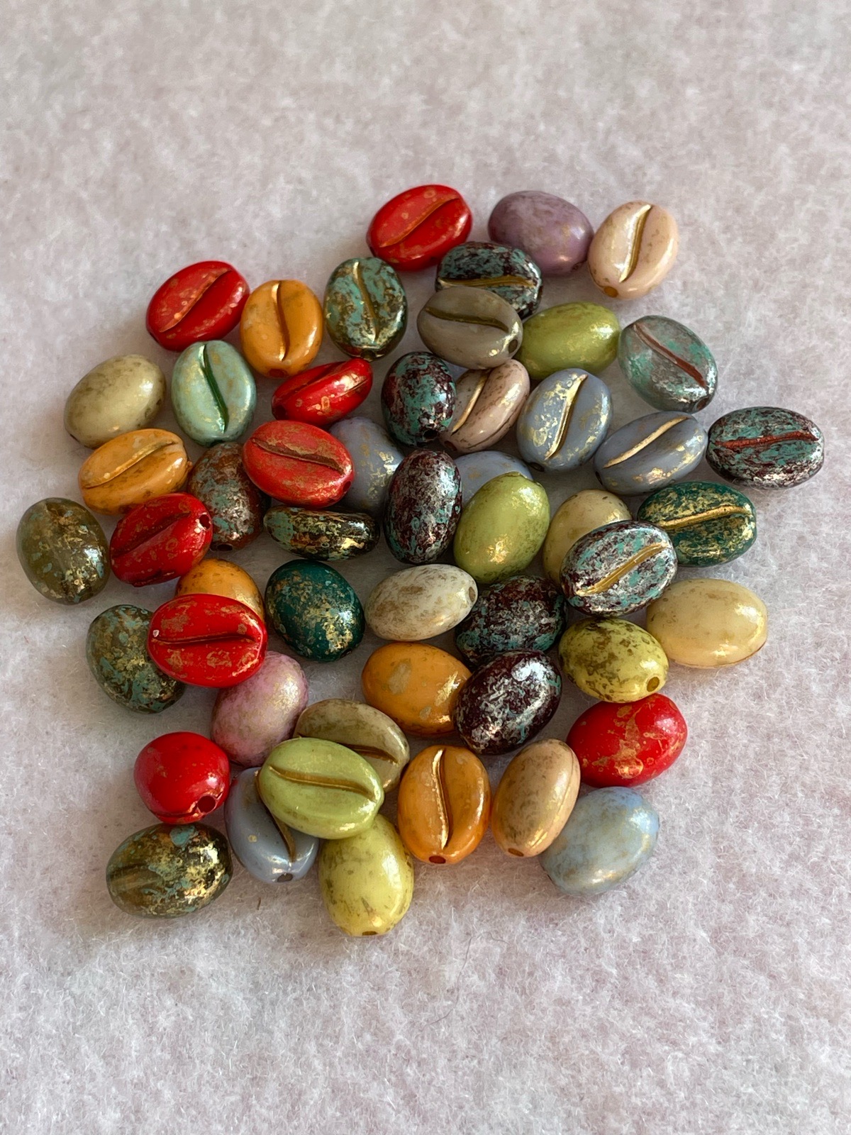 52 x Multi-Coloured “Coffee Bean” Shaped Beads