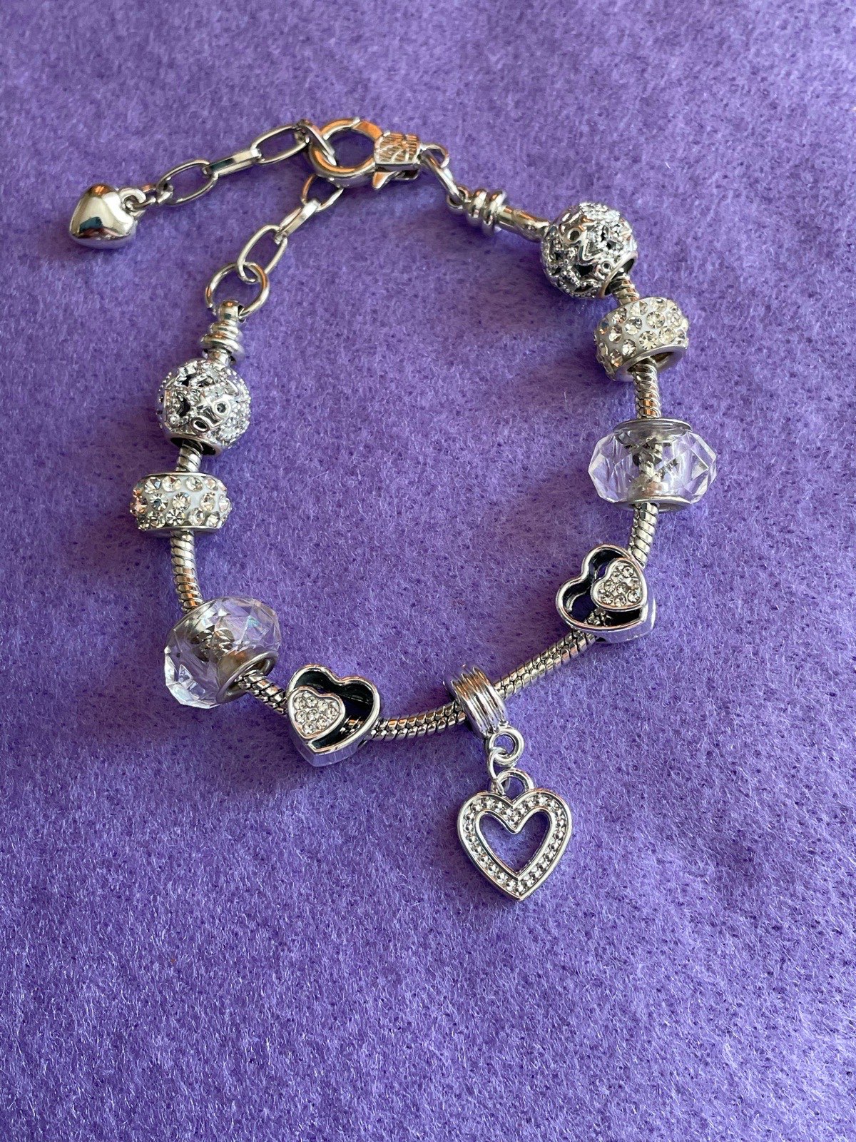 Silver Charm Bracelet with Rhinestones