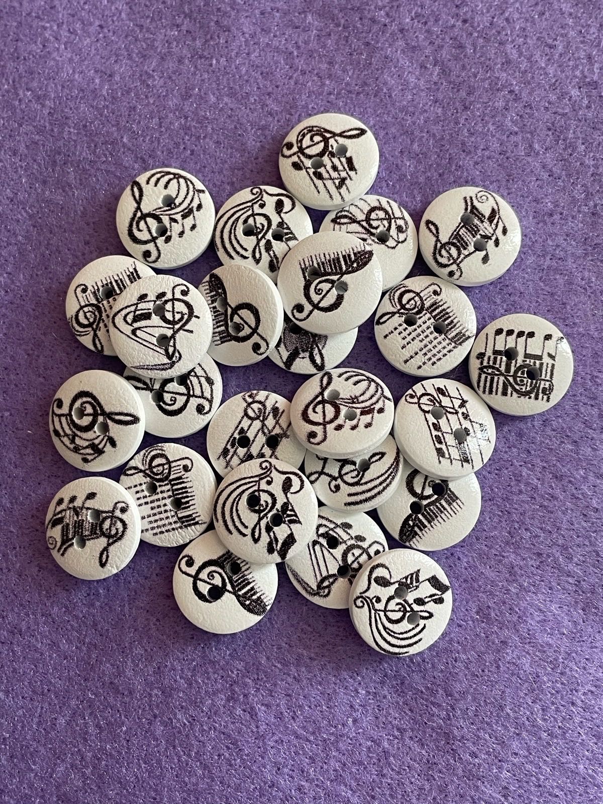 25 x “Musical” Themed Wooden Buttons (15mm)