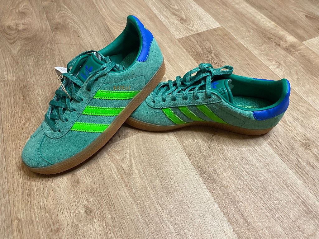 Adidas Gazelle Trainers Teal Green Lime Stripes Retro Classic