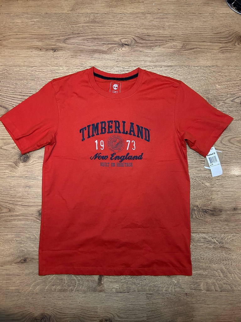 Timberland Red Graphic T-shirt New England Heritage 1973 Logo Mens