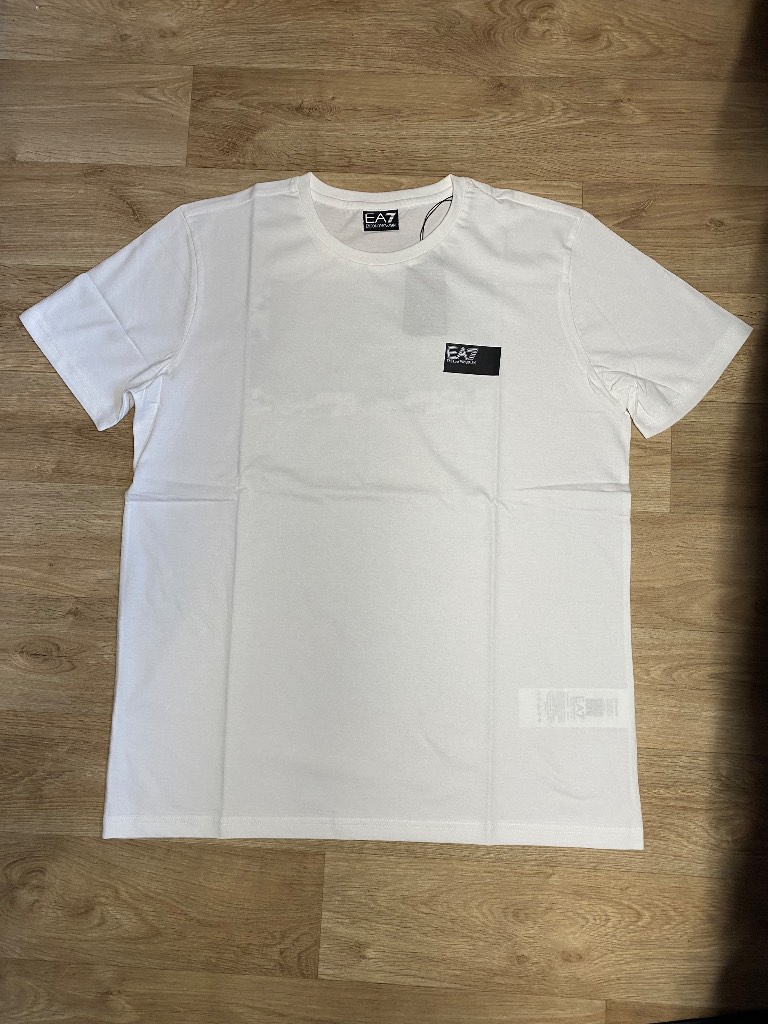 EA7 Emporio Armani White T-Shirt Black Logo Tee Designer Mens