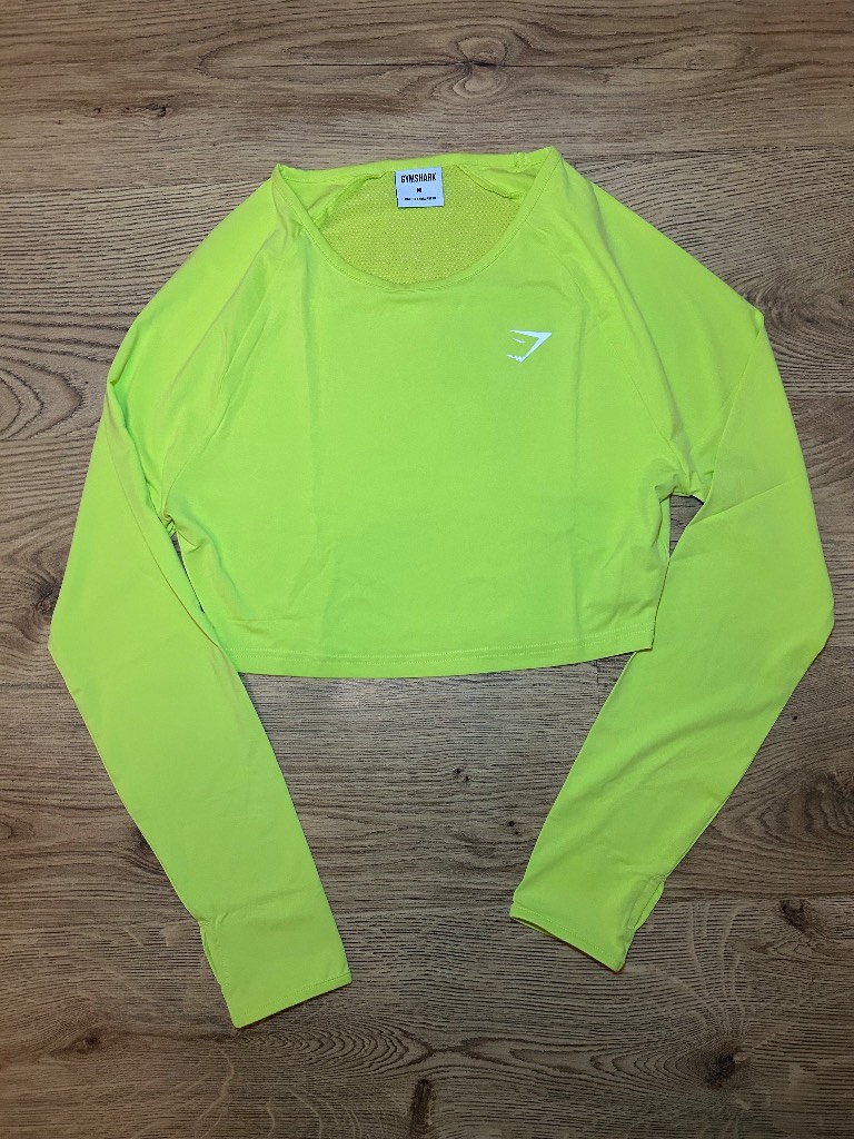 Gymshark Neon Yellow Cropped Long Sleeve Athletic Top Size M