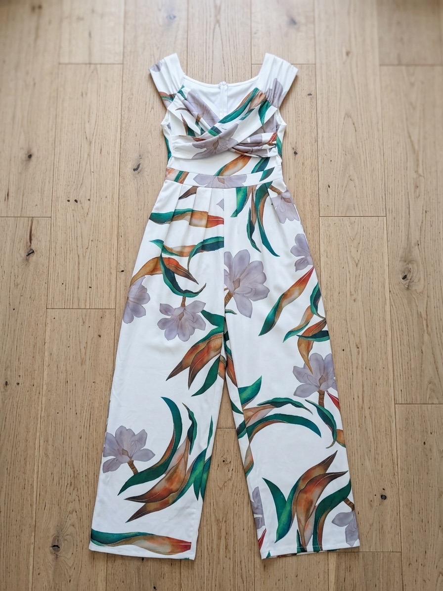 Tik tok White Tropical Floral Twist-Front Wide Leg Jumpsuit