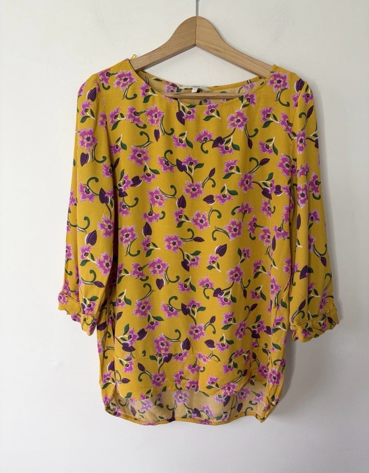 Next Women’s Mustard Floral Print 3/4 Sleeve Blouse Top Size 14