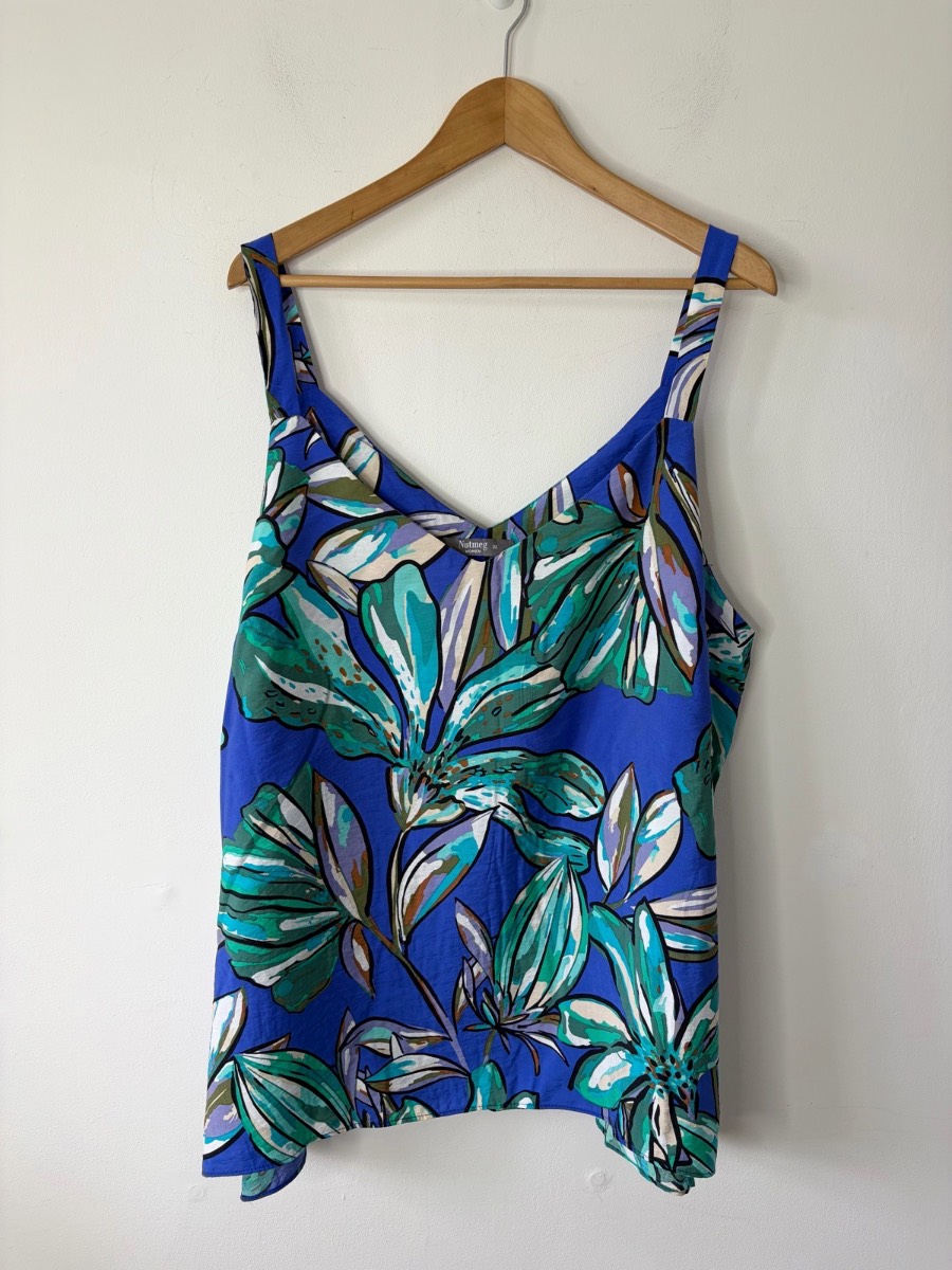 Nutmeg Women’s Tropical Leaf Print Summer Cami Top Size 22 Holiday