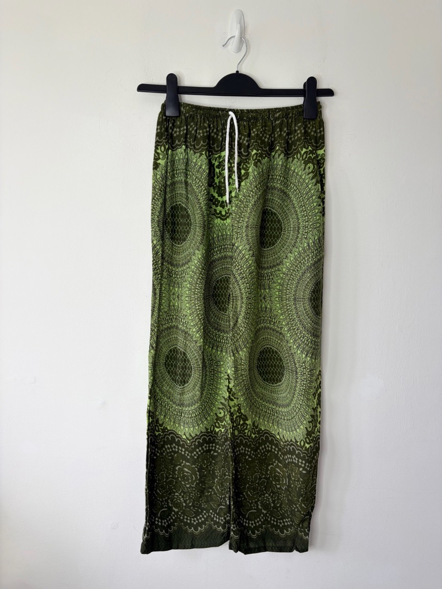 Boho Bohemian Green Mandala Print Wide Leg Harem Trousers Size Small Festival