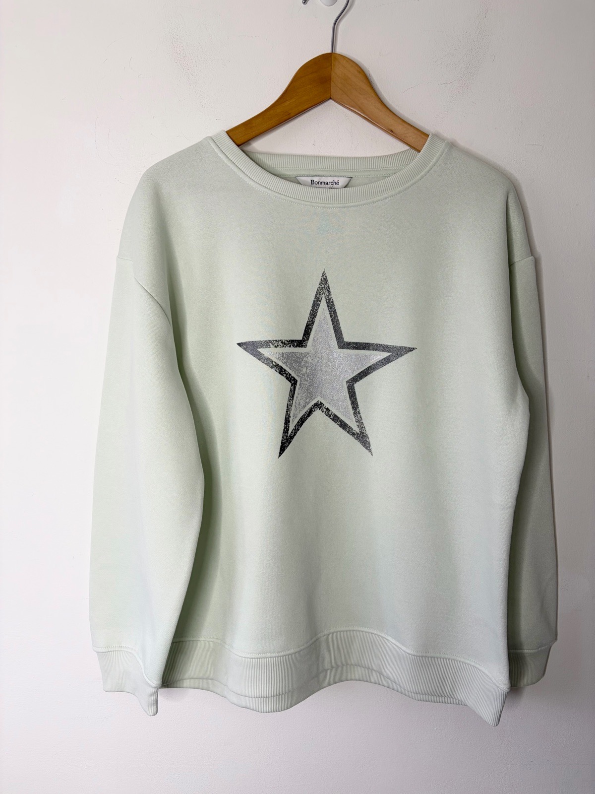 New Bonmarche Women’s Pale Green Star Design Sweatshirt Jumper Size 16 Gift
