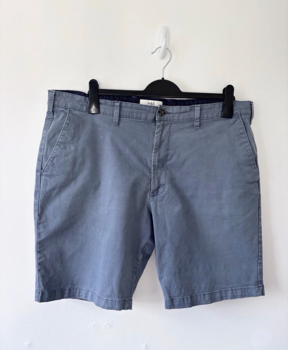 Marks And Spencer Men’s Air Force Blue Cotton Summer Chino Shorts 40W Holiday