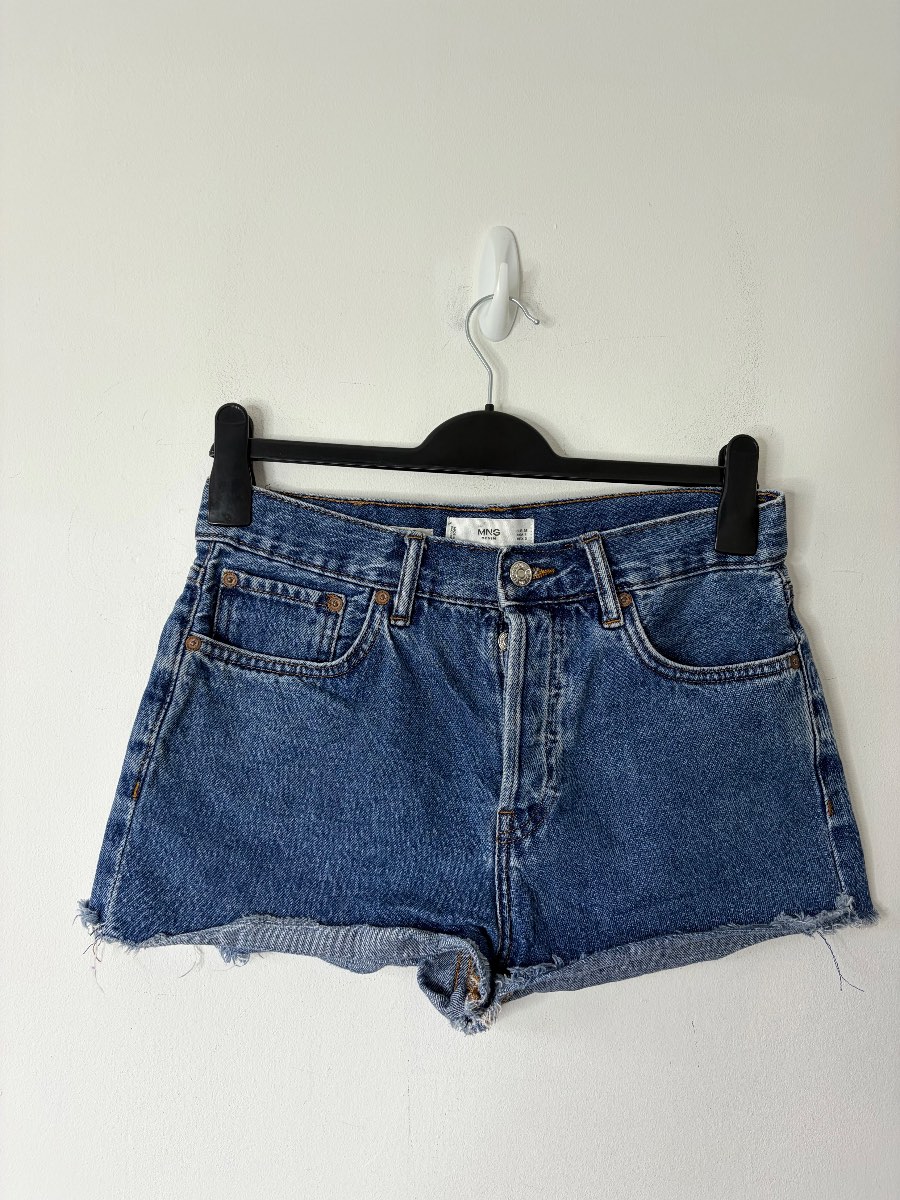 Mango Women’s Blue Denim Frayed Hem Summer Shorts Size 8 Festival